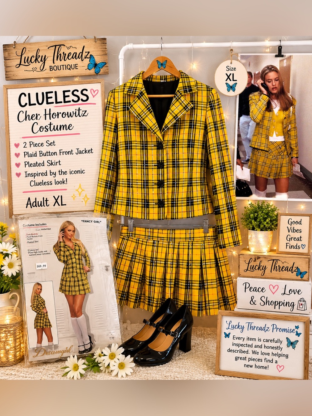 Costume - clueless Yellow Plaid Pleated Skirt and Jacket  - XL Women